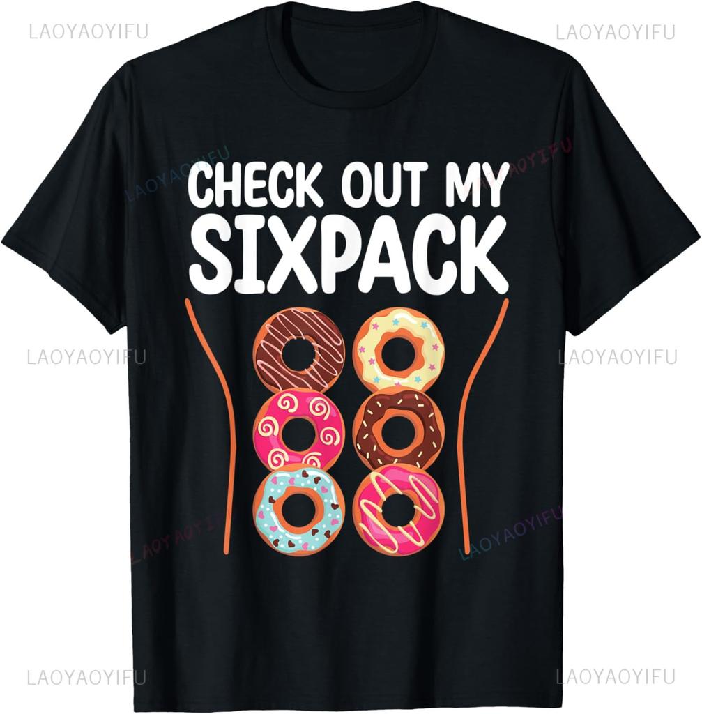 S5XL Check Out My Six Pack Donut  Funny Gym TShirt Custom Printed Graphic Mens T Shirt Customizable Camiseta Hombre