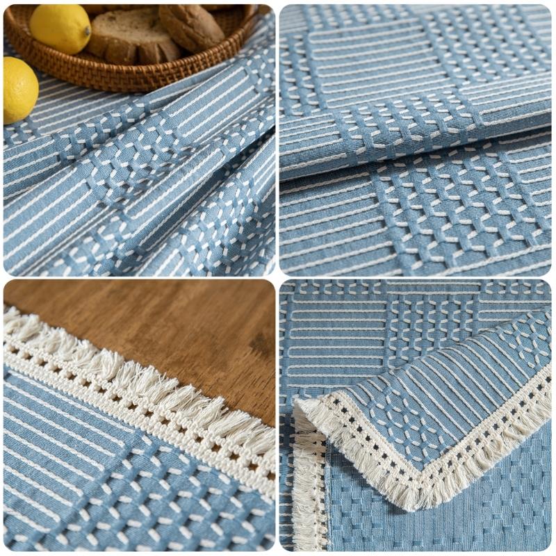 Fringed Table Cover Stains Resistant Polyester Linen Texture Tablecloth Decors For Kitchen Dining Room Decorations