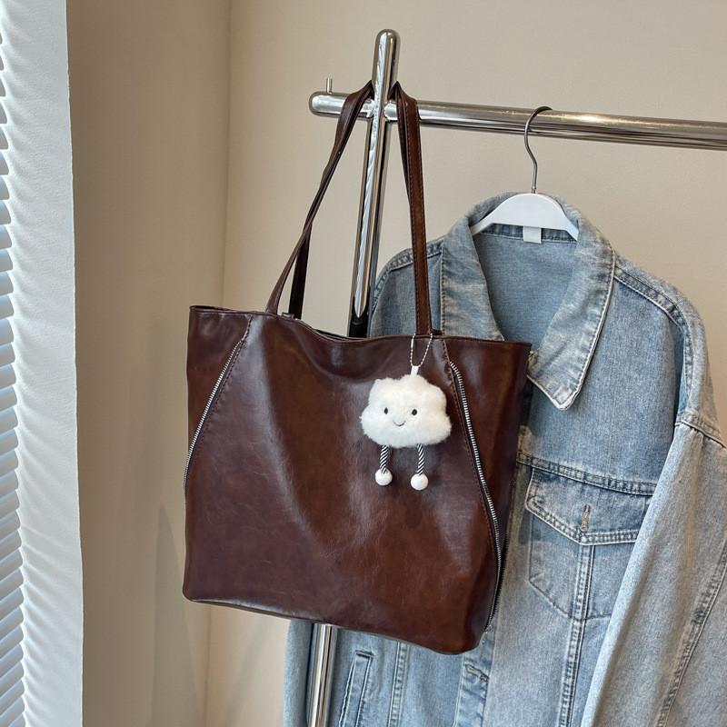 Chic Minimalist Pu Tote Bag Available In Black Beige Silver And Coffee Colors