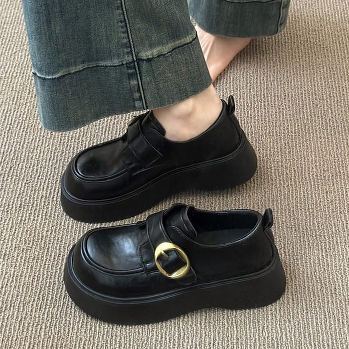 Platform British style small leather shoes women's 2025 spring and autumn new one-pedal black jk single shoes lazy Doudou loafers
