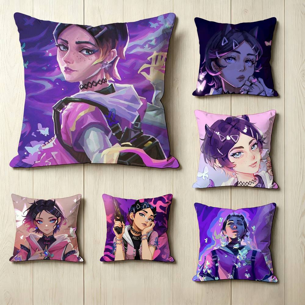 Tactical Shooter VVALORANT Clove Pillow Case Square DoubleSided Sofa Cushion Cover Bedroom Bedside Pillow