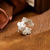 Adjustable Ring Petal Shape Comfortable Anti-Oxidation Ring Lightweight Exquisite Drawing Process Jewelry Ring