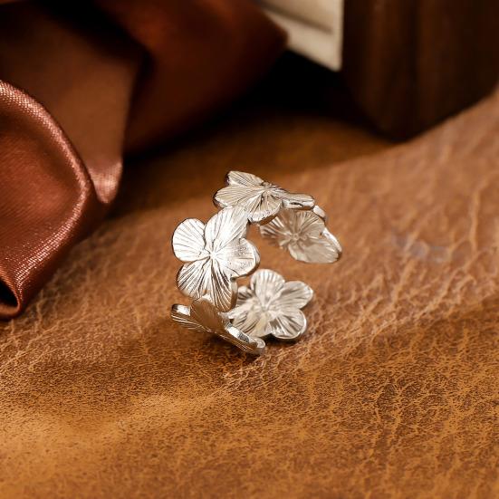 Adjustable Ring Petal Shape Comfortable Anti-Oxidation Ring Lightweight Exquisite Drawing Process Jewelry Ring