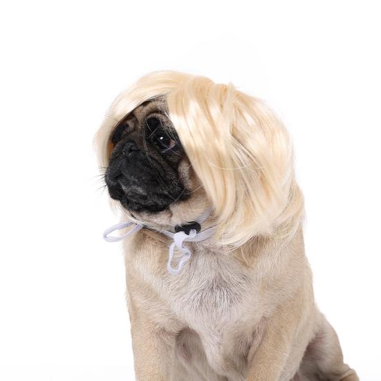 Peluca divertida para mascotas, suave, brillante, antideslizante, con banda elástica, pelo liso, para gato, fiesta de Halloween, Navidad, tocado de cosplay, accesorio de fotografía, peluca para perro y gato