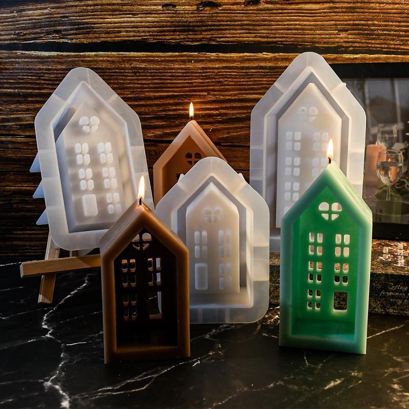 DIY Handgemacht Kreativ Kleber Tropfen Form Haus Aromatherapie Kerze Silikonform Gipsform Zement Ornament Zubehör