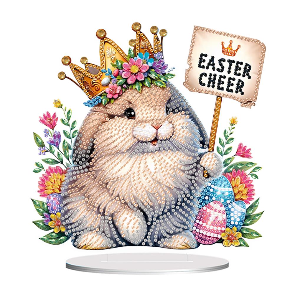 2D Flat Print Easter Rabbit DIY Diamond Painting Desktop Ornaments Kit Special Shape Single-Sided Drill Bedroom Table Decoration