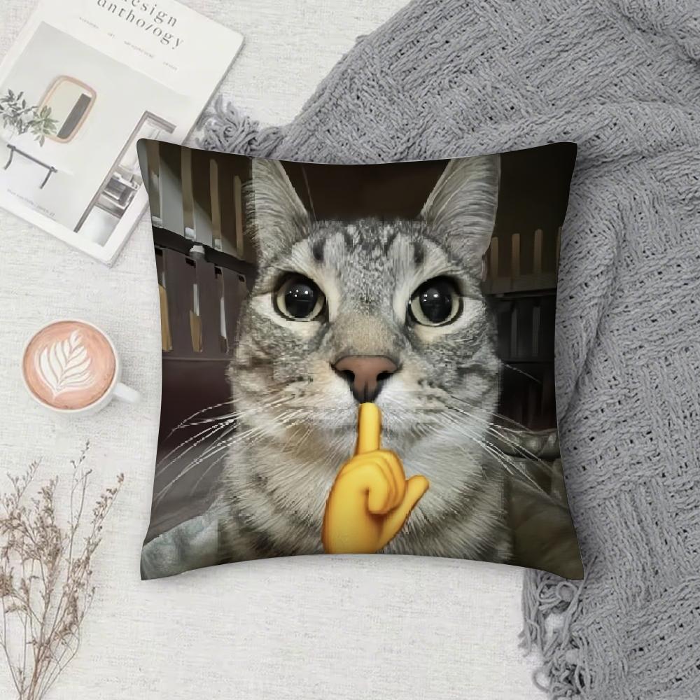 Cat Funny MEME Pillow Case Square Double-Sided Printing Short Plush Sofa Cushion Cover Bedroom Bedside Pillow
