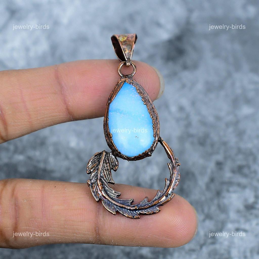 Pear Amazonite Gemstone Birthday Gift Electroformed Heart Chakra Pendant Copper VP-32