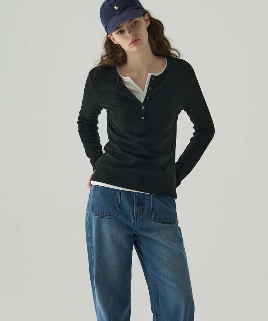 Deuloupisumeon Whale Henley Neck Long Sleeve T-Shirt [Olive]