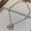 Three-Piece Jewelry Flower Micro-Inlaid Zircon Flower Fashion Vintage High-End Necklace Rhodium-Plated