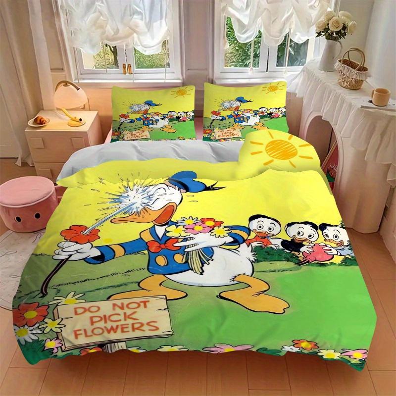 3pcs Spoof Donald Duck Bedding Set, Including 1 Quilt Cover and 2 Pillow Shams, Without Filling, Soft and Comfortable Home Bedroom Fabric, Fashio