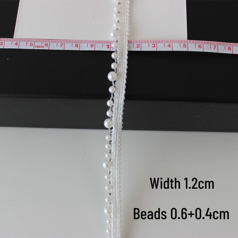Cottontime Off-White Mesh Ribbon Beads with Pearl Lace Decorative Accessories for Clothing
