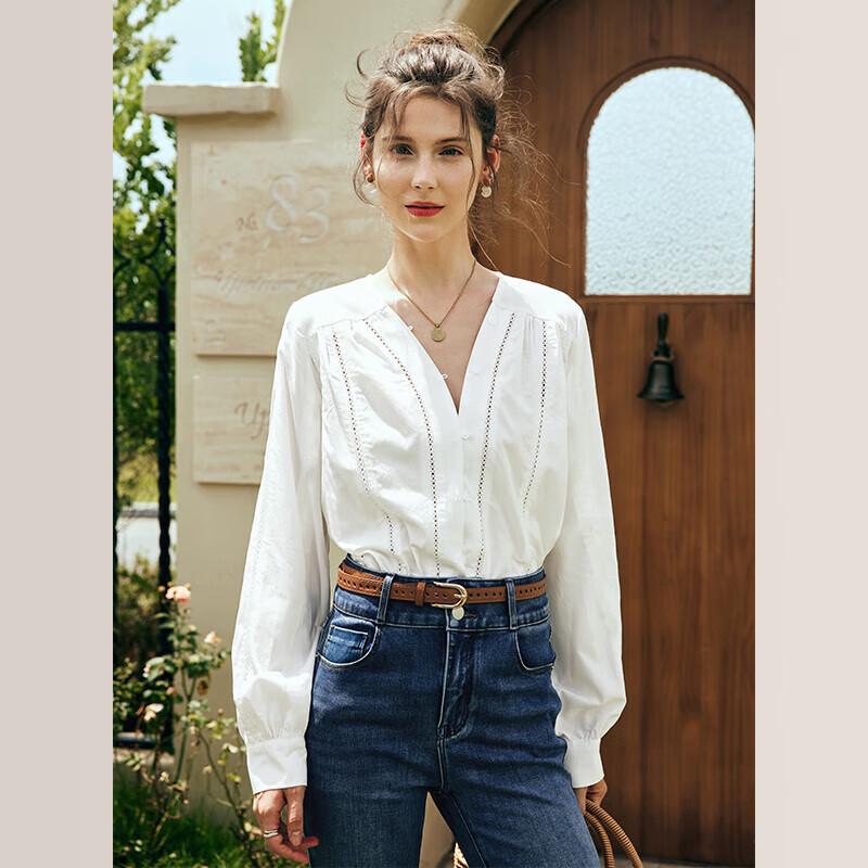 Женская ажурная блузка Olrain с V-образным вырезом M