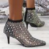 Sexy Pointed Fine Heel Big Size Hollow Rhinestone Elastic Transparent Fashion High Heel Women's Sandal Boots