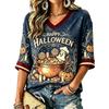Women's Fashion Casual V-Neck T-Shirt with Halloween Print for Holiday Parties and Everyday Wear