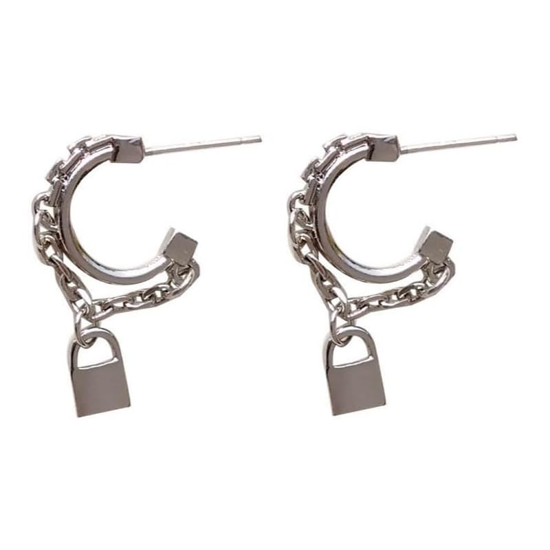 

earrings padlock key straykids felix worn motif semicircle ring drooping chain 2 pieces for both ears Popularity Sukizu accessories