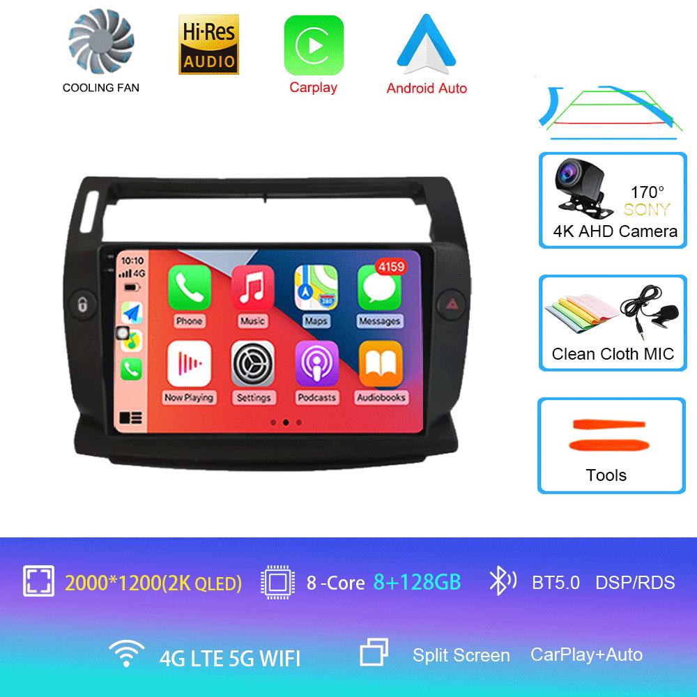 Car Radio Android 14 Carplay For Citroen C4 C-Triomphe Quatre 2004 - 2014 Navigation GPS Multimedia Player Stereo WiFi+4G DSP BT