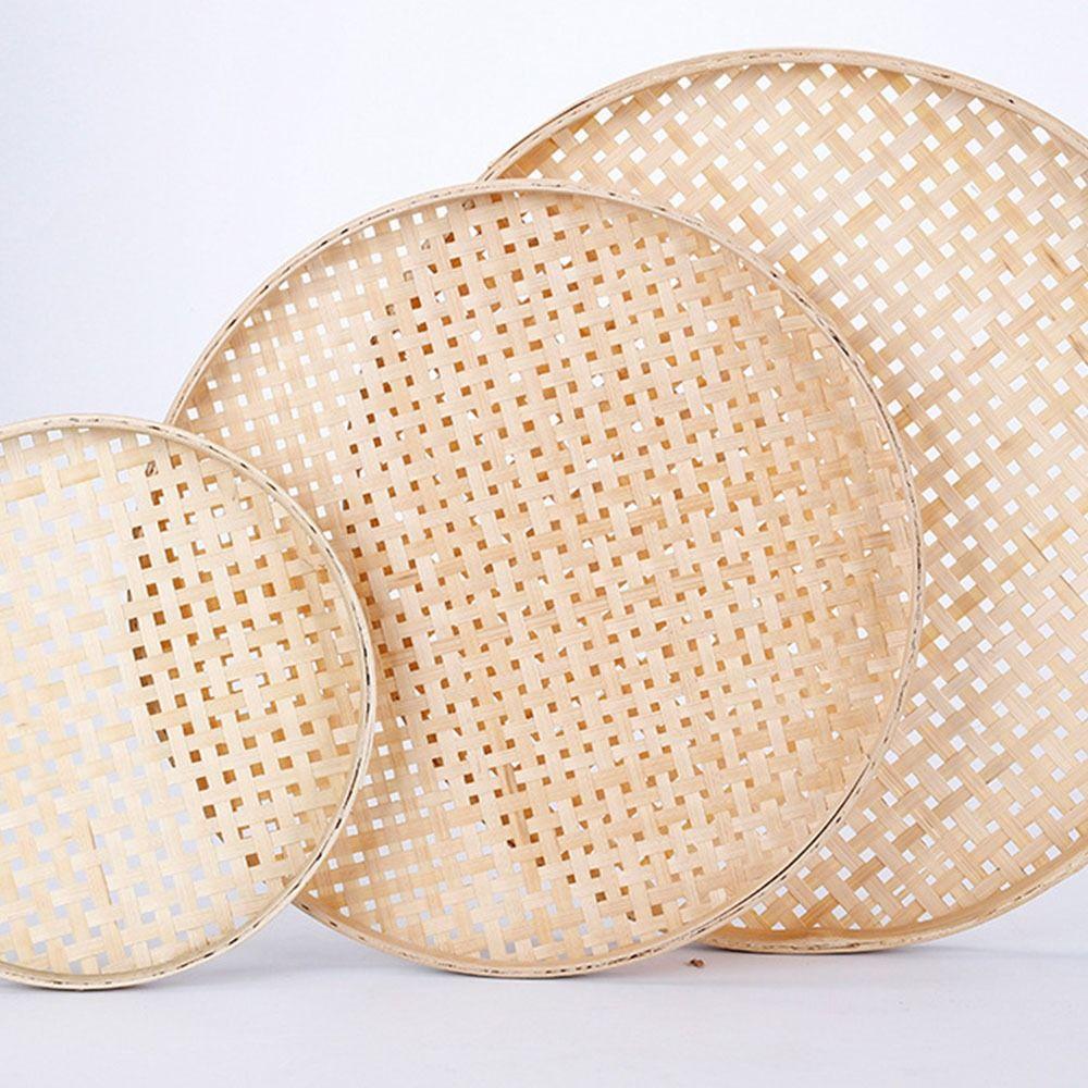 Hole Circular Fruit Fried Food Dim Sum Handicraft Storage Basket Food Tray Bamboo Sieve Dustpan
