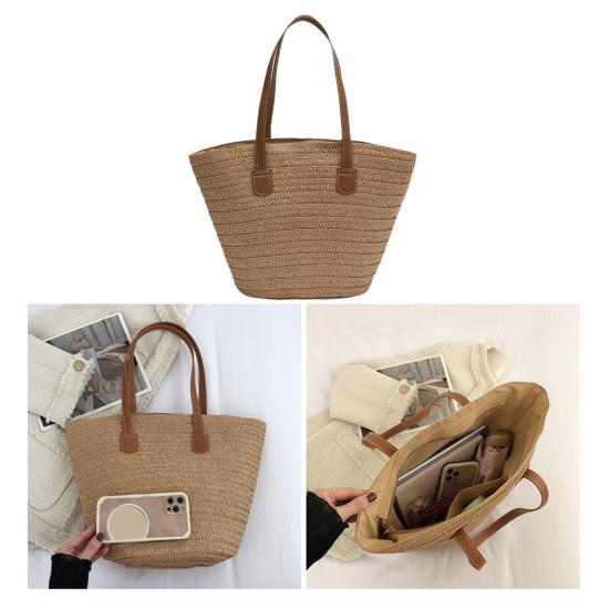 Women Straw Tote Bag Large Capacity Beach Bag Portable Basket Handbag Shoulder