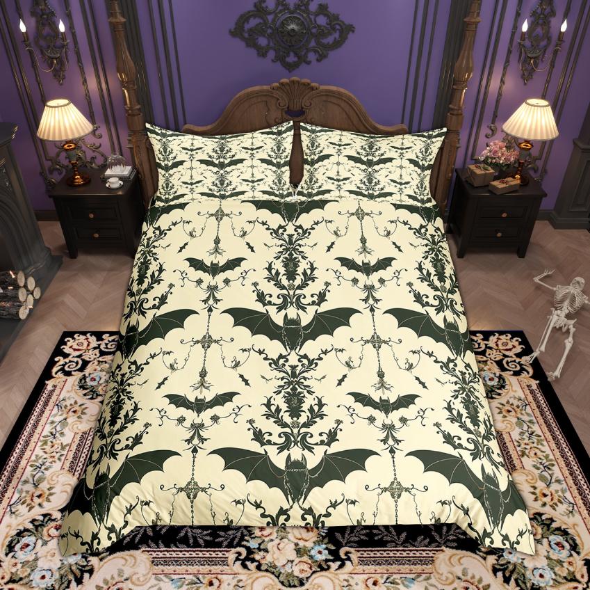 Homewish Halloween Crow Duvet Cover Set Botanical Plant Bedding Set Hippie Floral Flower Bed Set