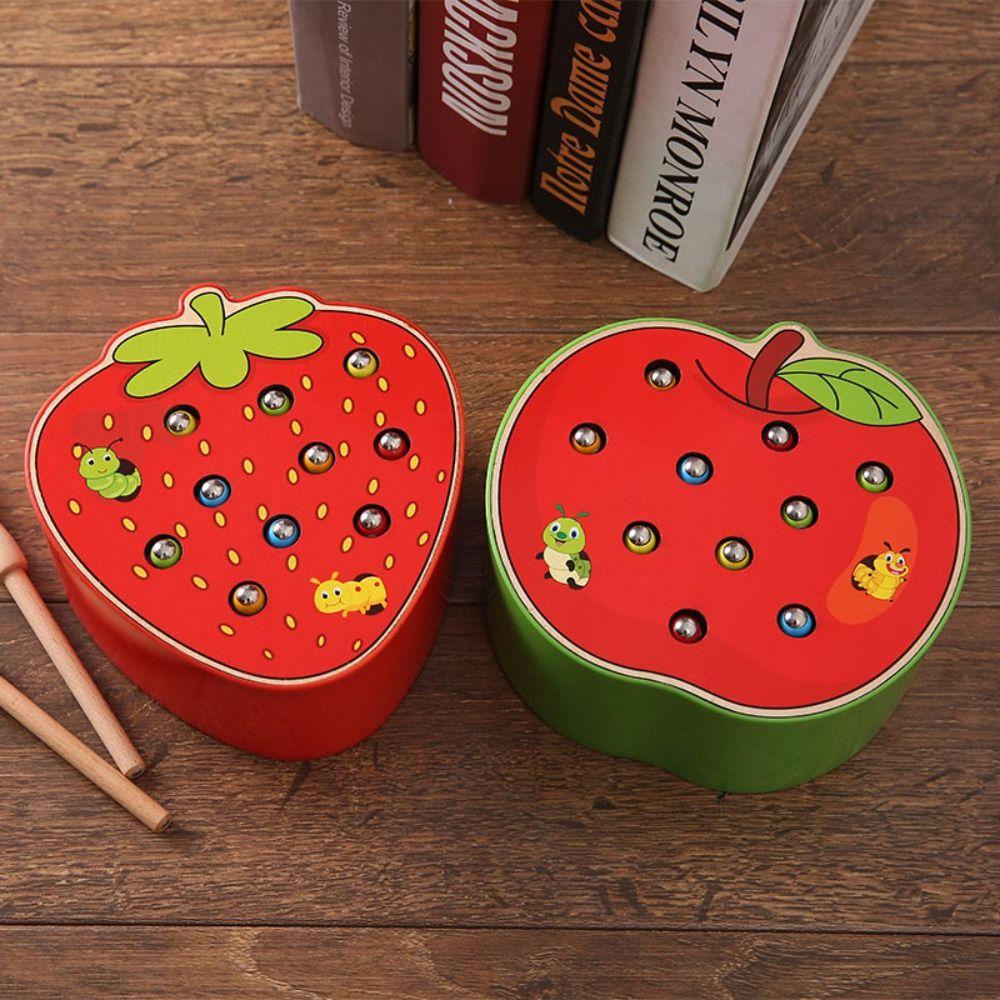 Wooden Catching Worms Game Color Sorting Educational Apple Game For Toddlers