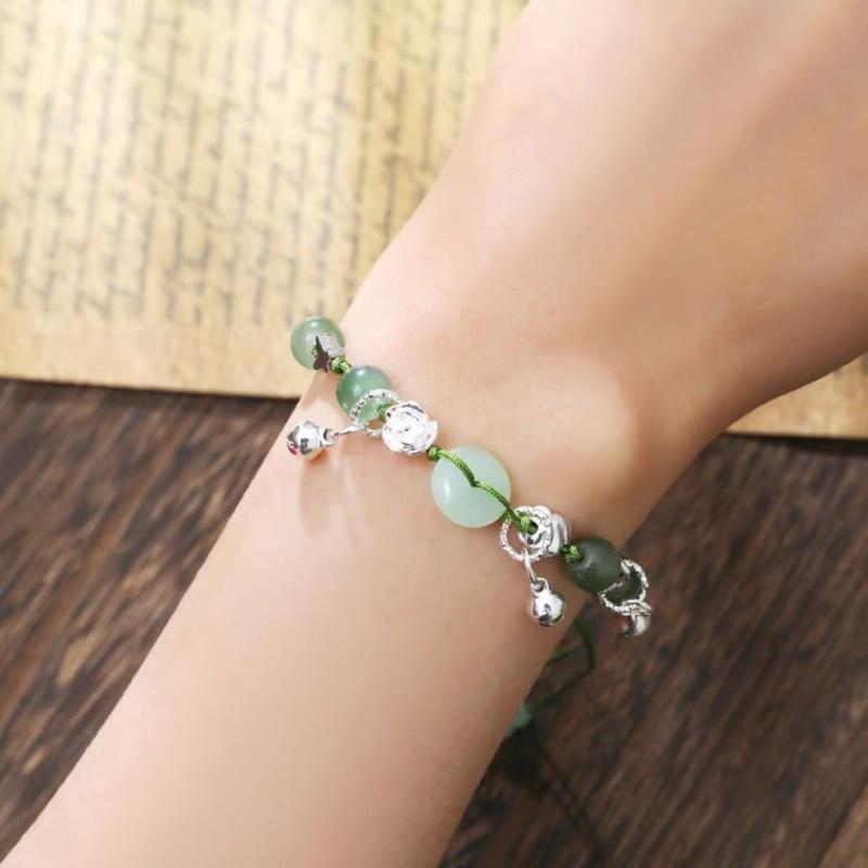 Chinese Style Jewelry Lucky Beads Weaving Alloy Bracelet Pendant Chain Glass Bead Butterfly Bracelet Charm Stretchable Wristband