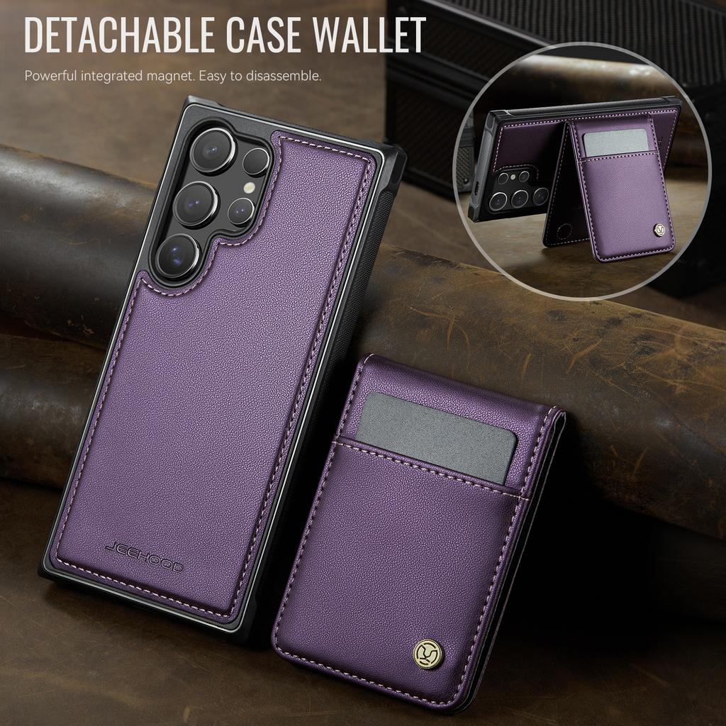 Für Samsung Galaxy S26 Ultra Leder-Rückseite JEEHOOD J06 Magnetische Handyhülle mit Kartenfach RFID-Blockierung