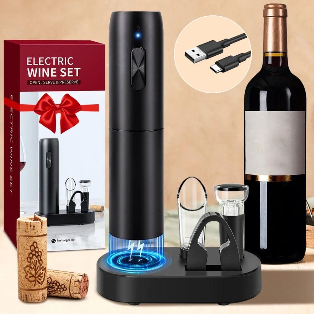 

With Charging Base Electric Wine Opener With Foil Cutter Bottle Opener Automatic Corkscrew Kitchen
