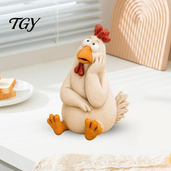 Durable Resin Garden Decor Funny Chicken Statue, Figurine, Farmhouse Outdoor Yard Statue Figures for Balcony Flowerpot, Lawn, Decoration