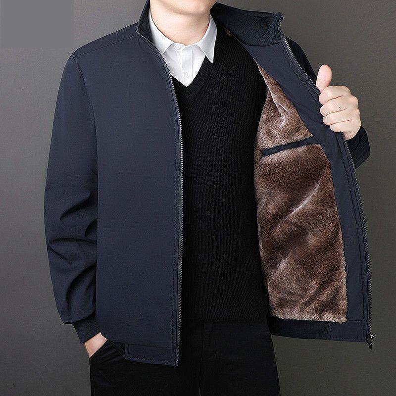 Dad's men's jacket middle-aged and elderly loose autumn and winter velvet warm middle-aged man cotton-padded casual jacket