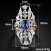 Huitan Geometric Women Ring Two Tone with Blue Stone Vintage Party Daily Luxury Finger Accessories Jewelry Inlaid Bright CZ