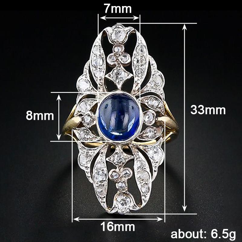 Huitan Geometric Women Ring Two Tone with Blue Stone Vintage Party Daily Luxury Finger Accessories Jewelry Inlaid Bright CZ