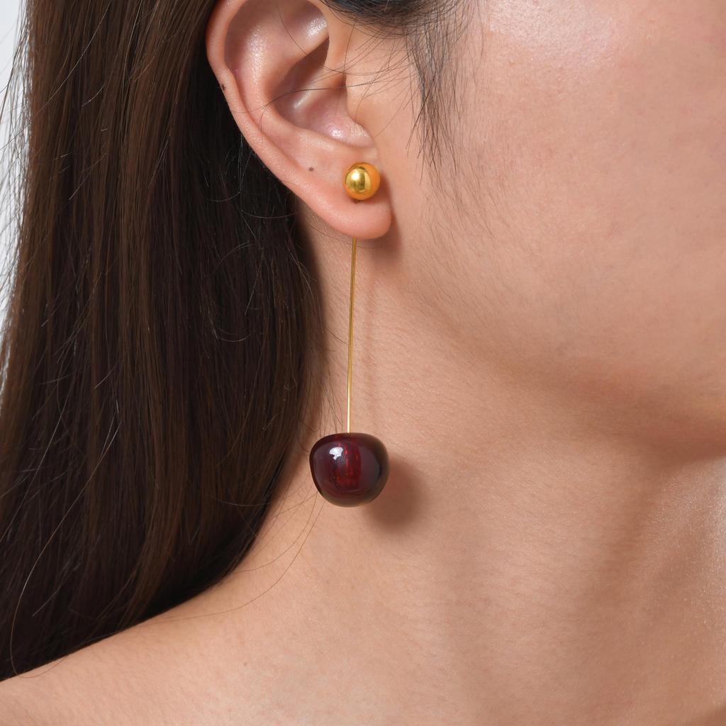 Chic Solid Beads Cherry Earrings for Women,Gold Plated Stainless Steel Earrings,Trendy Party Jewelry Mother's Day Gift