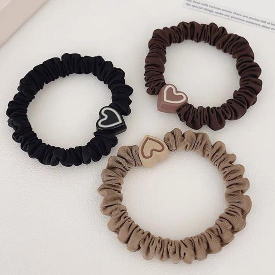 5Pcs Hair Ties Heart Decor Pleated Fabric High Elasticity Hair Ropes Lightweight Ponytail Holder Hair