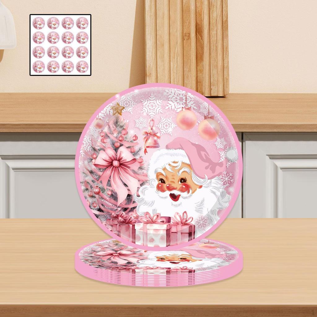 16 Stück Weihnachtsdekorationsplatten Rosa Zubehör Geschirr für Babyparty 7 Zoll