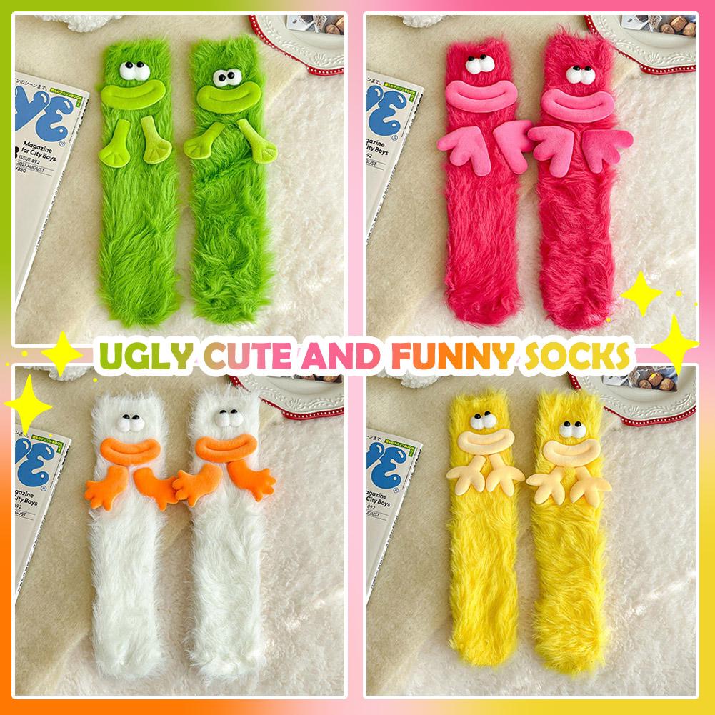 Mink Fleece Floor Socks Ugly And Cute Big Eye Funny Warm Medium And Autumn Sleeve Cartoon And H Y9O7