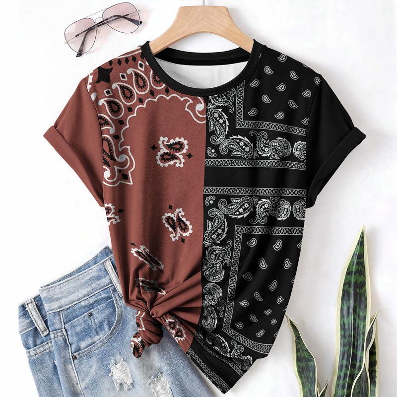 Summer Round Neck Short Sleeved Women's T-shirt with 3D Element Pattern Loose Breathable Lightweight Fabric Shirt
