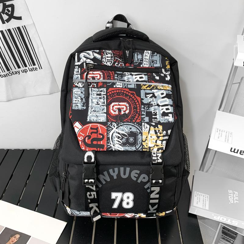 Backpack Men's Backpack Fashion Trend Personality Graffiti Student School Bag Korean Version Middle and High School Student Creative Trend Bag