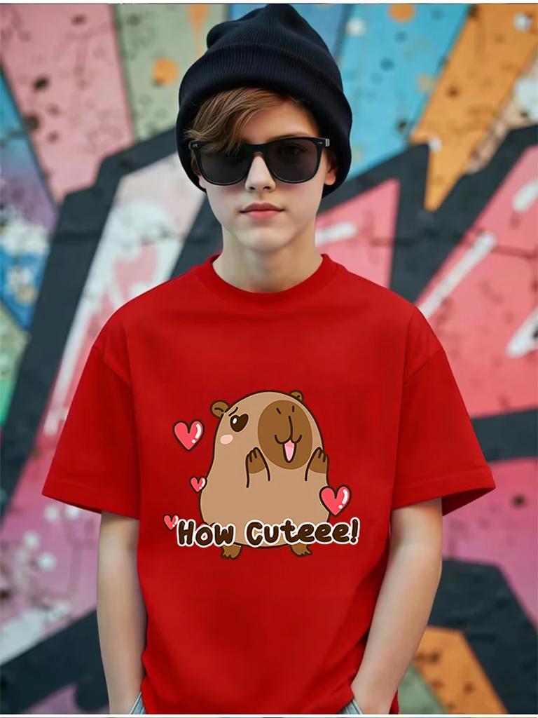 Sunny Capybara Kids Short Sleeve Top Summer Cute Cartoon Crewneck Boys Girls Ages 3-14