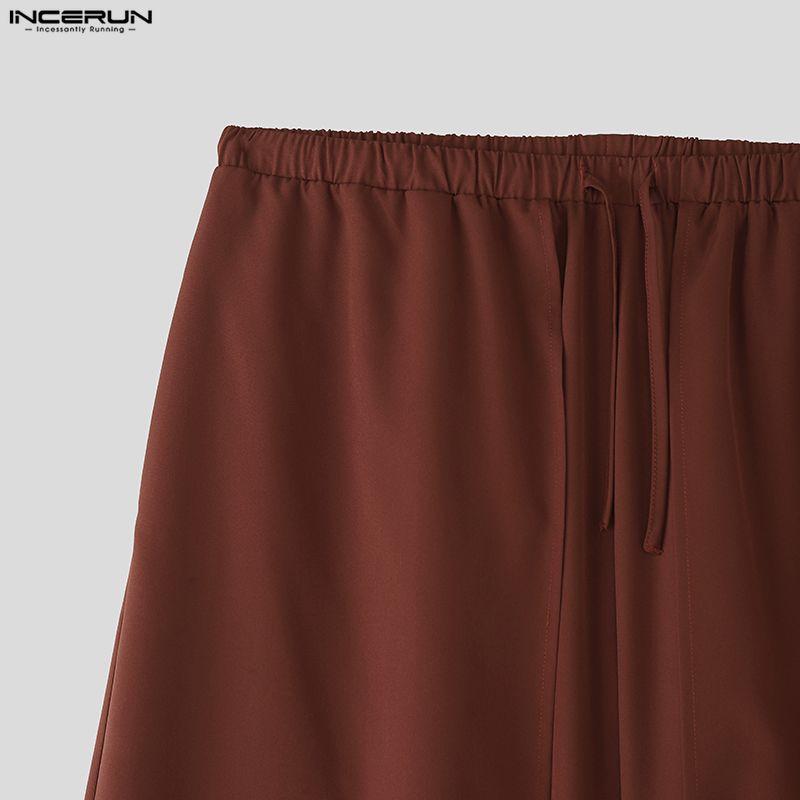 INCERUN Men Drawstring Elastic Waist Casual Long Wide Legs Pants Trousers