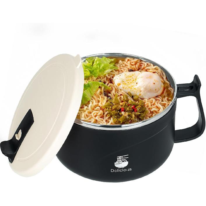Microwave Ramen Bowl with Handles,Soup Bowl with Lid and 304 Stainless Steel Liner Heat insulation and anti scalding,for Soup and Instant