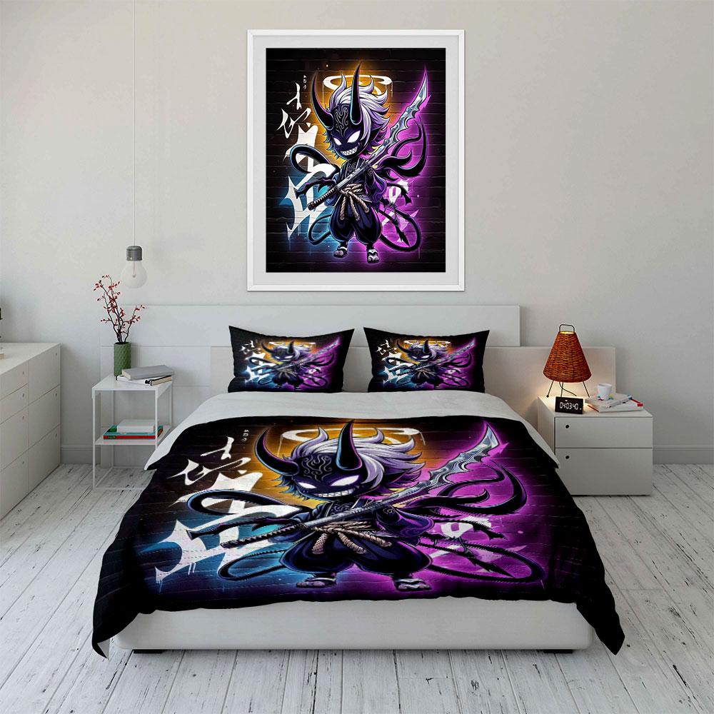 Samurai Demon Themed Decor Set Bedding Set With 1 Duvet Cover 2 Pillowcases Single Double King Queen, Gift