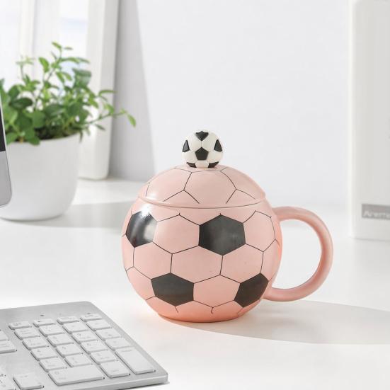 Sports Theme Soccer Cup with Lid, 400ml Ceramic Football Shaped Coffee Cup in Gift Box, Ceramic Drinkware for Home Office, Fan Gift