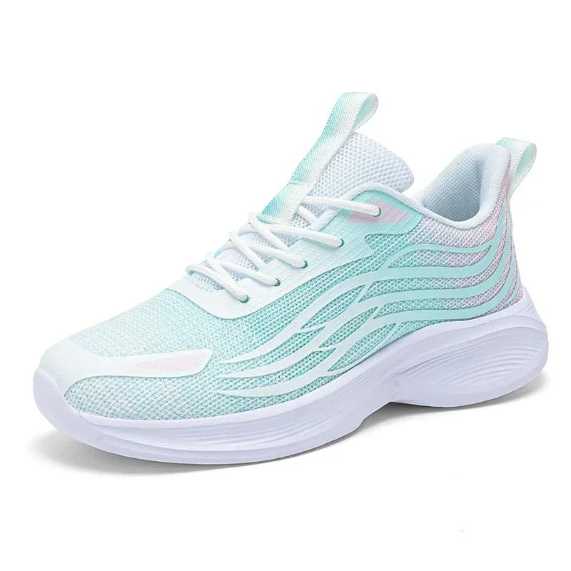 Women Breathable Soft Casual Sneakers Ladies Non-Slip Fitness Jogging Shoes Four Seasons Flying Weave Jelly Color Running Shoes