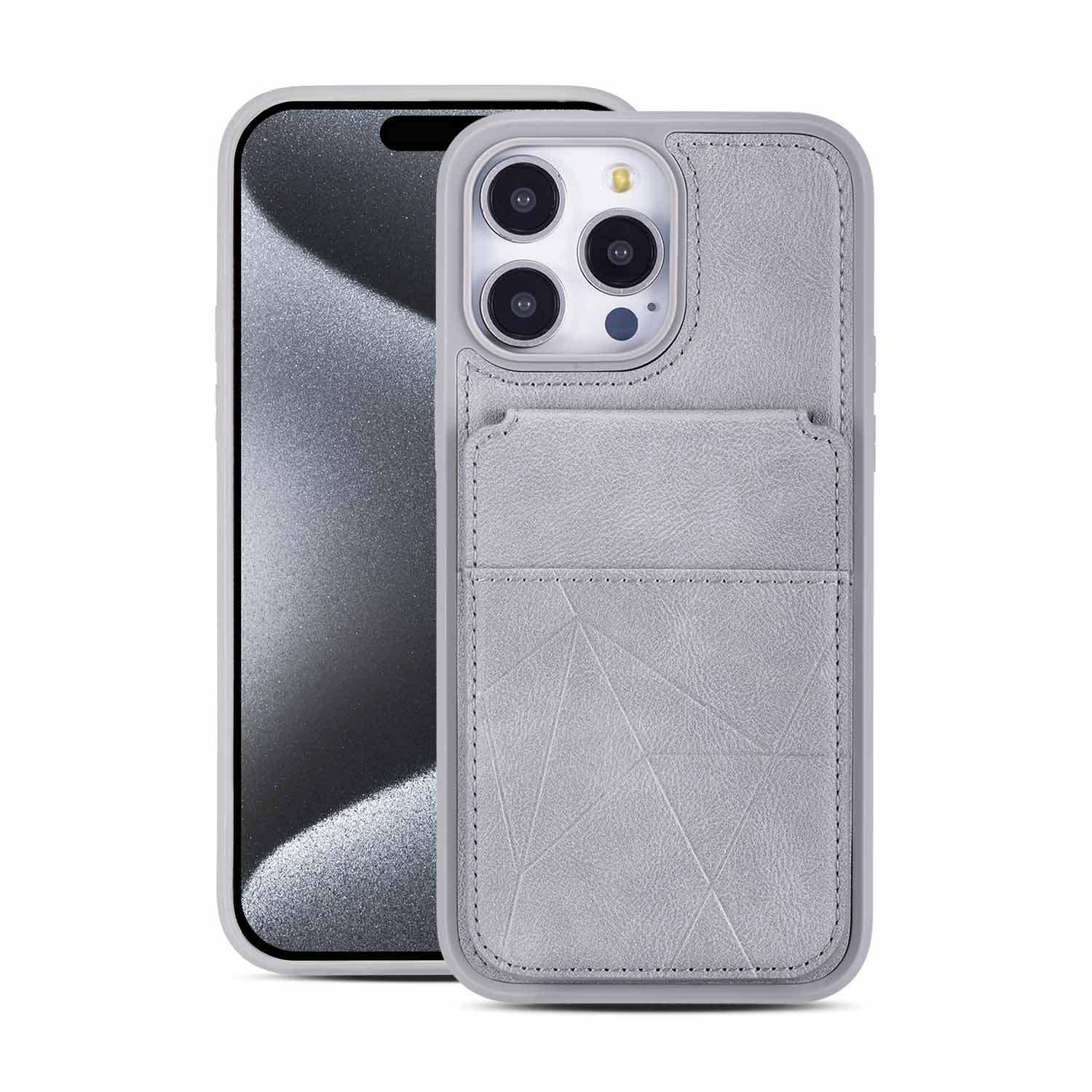 

Apple iPhone 17 Pro Max Card Holder & Stand Case - Drop-Proof, Two-in-One Protective Case for iPhone 15/16 17 серый