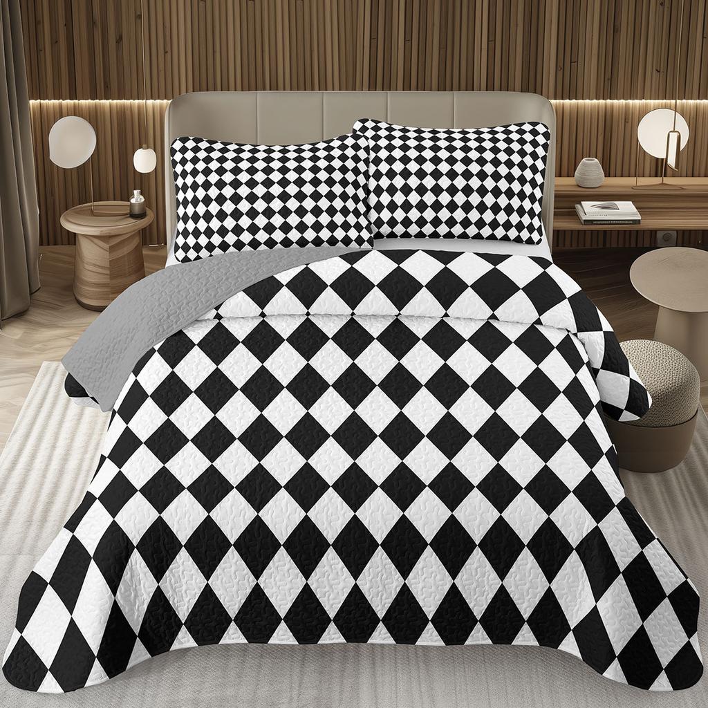 Geometric Checkered Bedspread Buffalo Plaid Quilted Bedding Set Checkerboard Gingham Coverlet Set Twin Queen for Kids Boys Teen