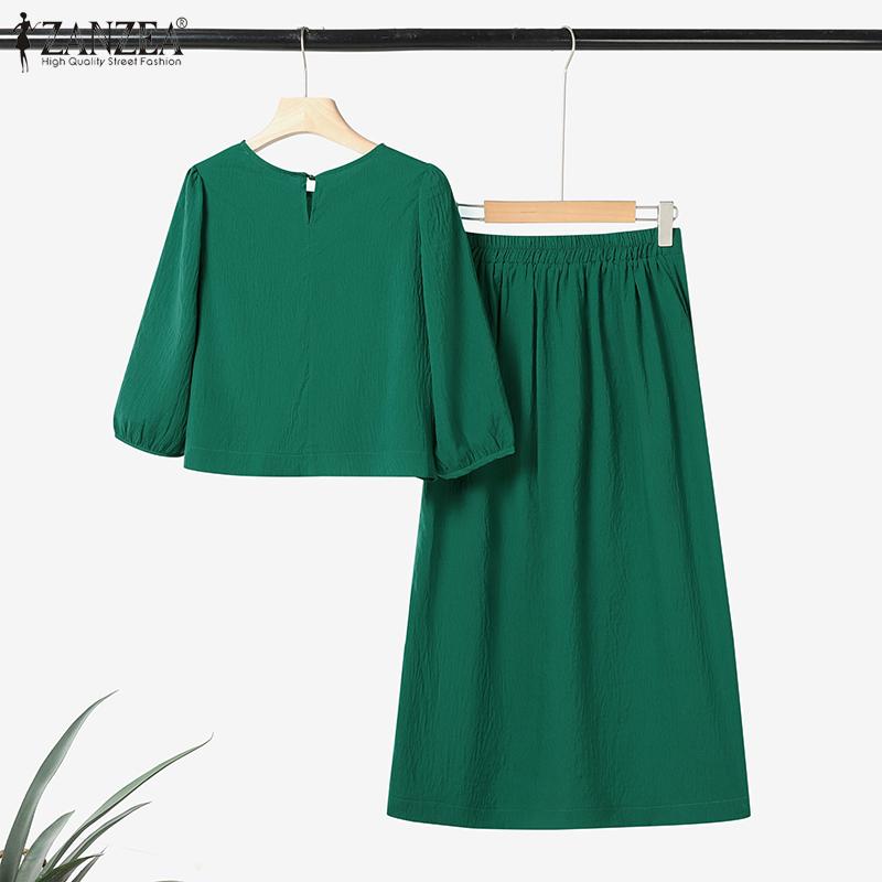 ZANZEA Women Half Sleeve Print Blouse and Long Skirts Casual Two Piece Suit Sets