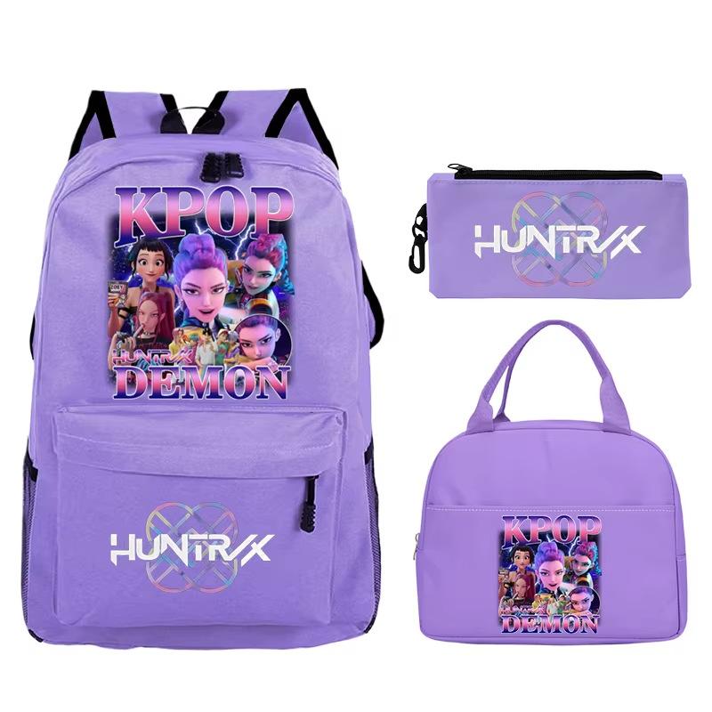 Animation Cartoon Printing Student Trend Large Capacity Backpack Casual School Bag Meal Bag Pencil Bag Three-piece Set