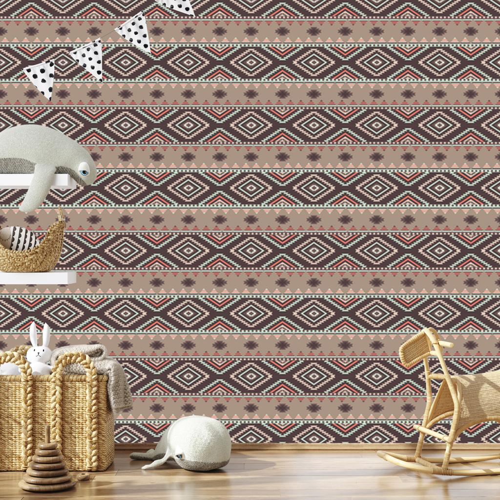 Wallpaper Ethnic Pattern Beige and Gray 50x1000