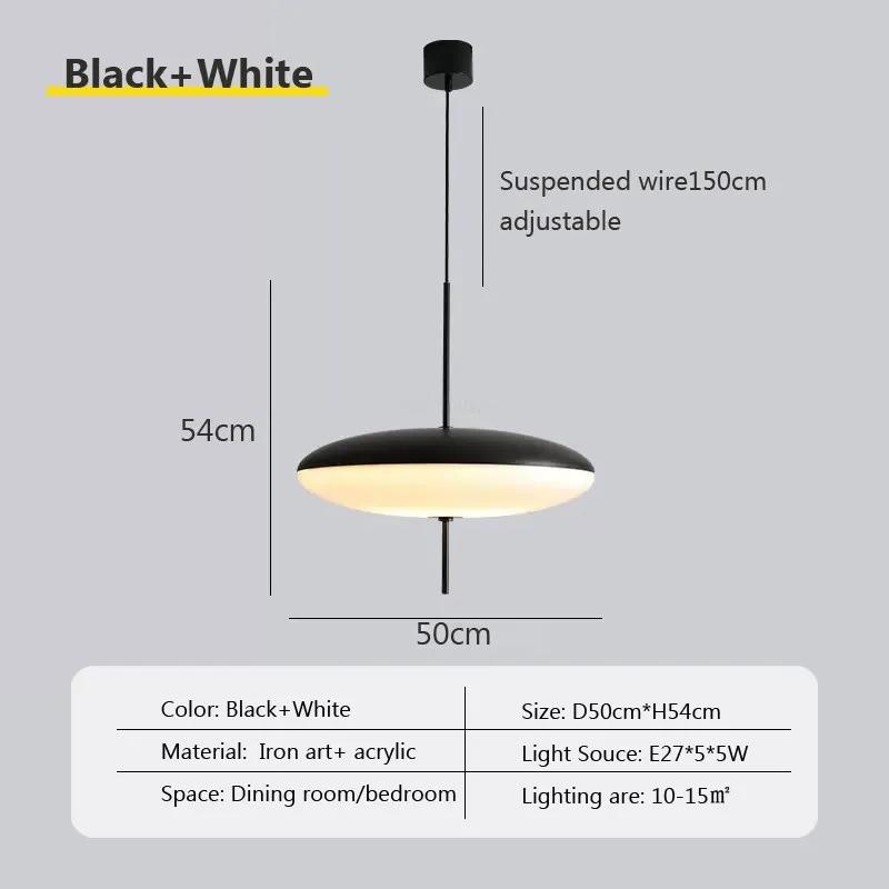 Modern Flying Saucer Pendant Light 50cm Black White Hanging Lamp For Restaurant Study Living Room Bedroom Bar Decoration Fixture
